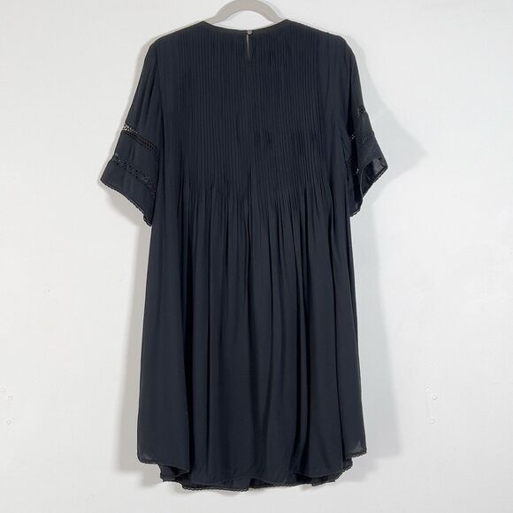 Aritzia Wilfred Sonore Babydoll Dress Sz L Black Pintuck Pleat Short  Sleeve - Picture 7 of 15
